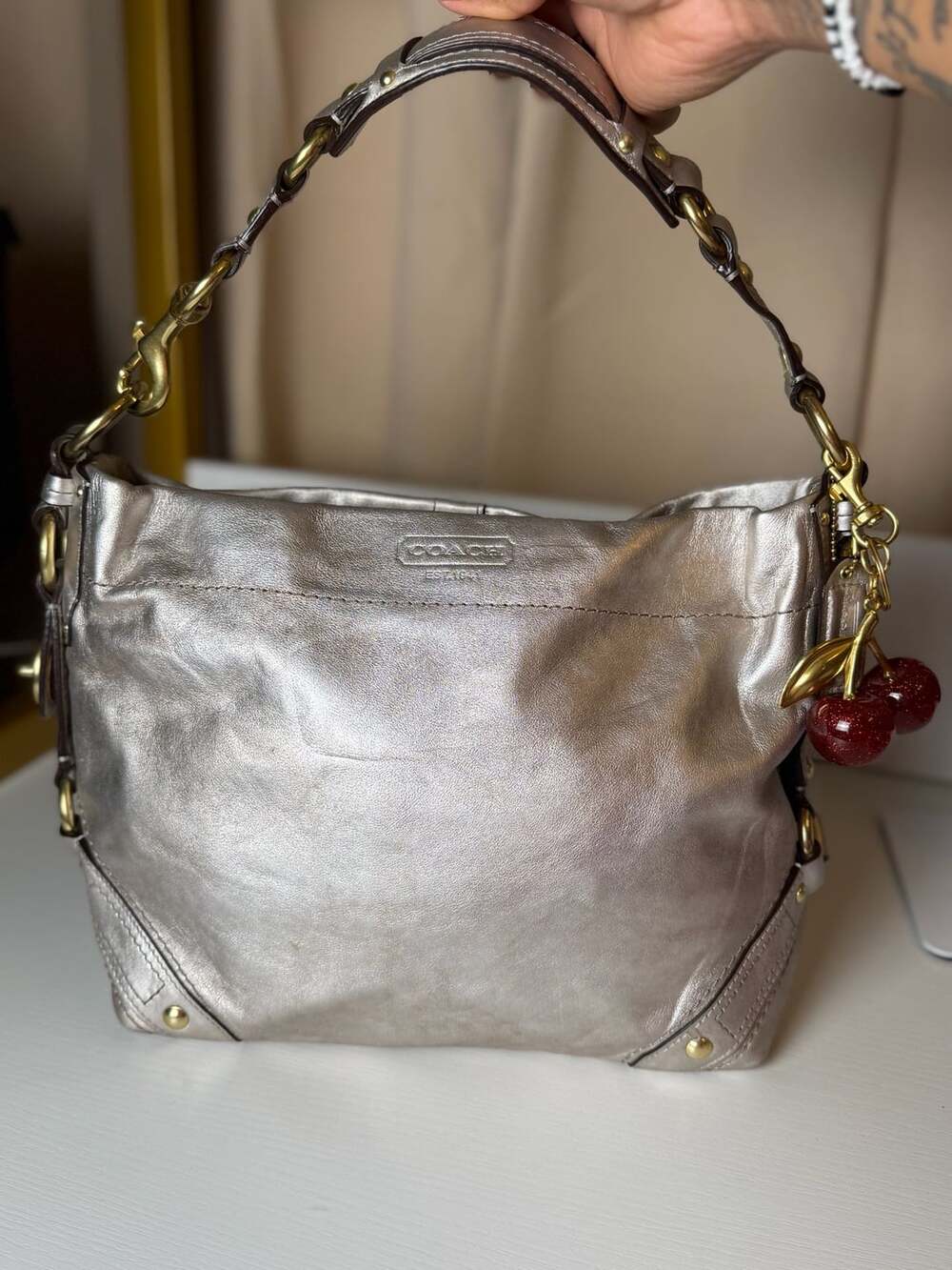 Coach Zoe Hobo 11870 Metallic Silver Leather Shoulder Bag